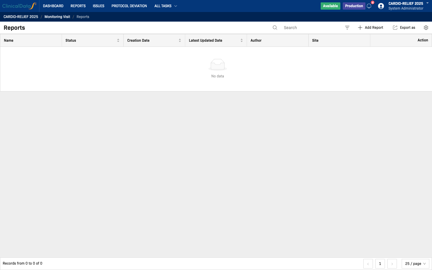 Reports list with filters applied