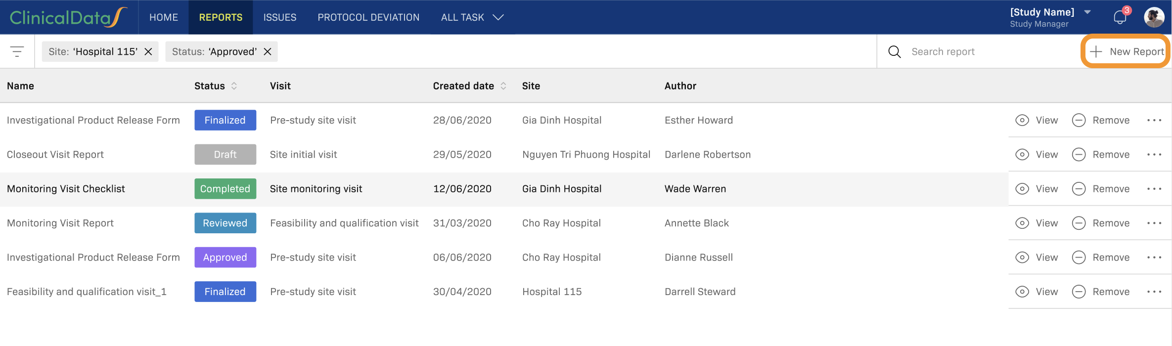 Add Report button in reports list