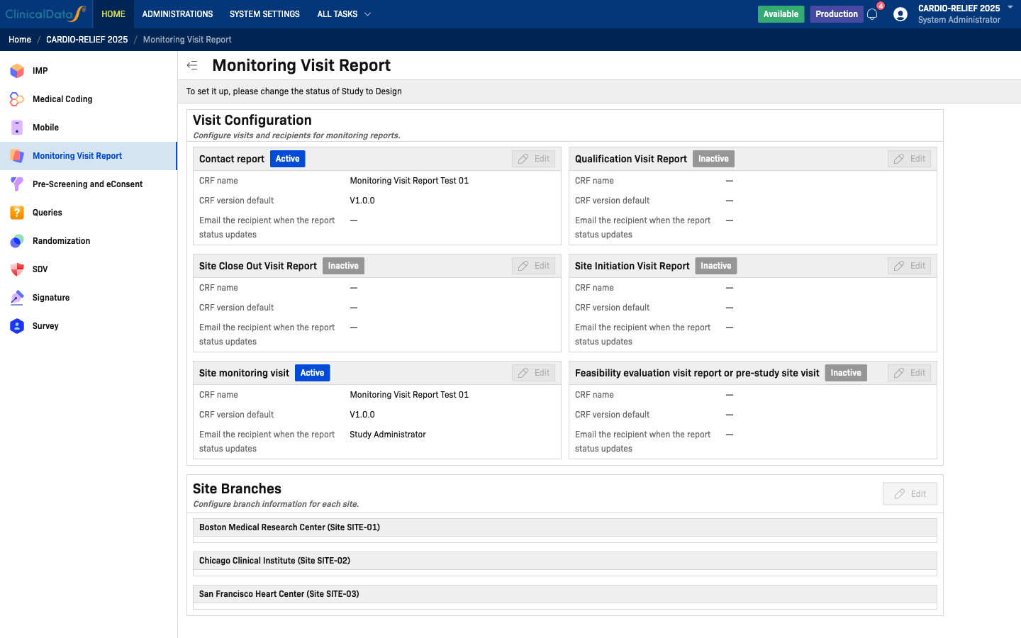 Monitoring Visit configuration cards
