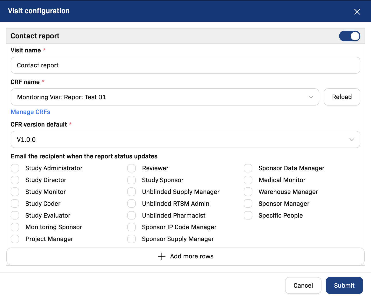 Visit configuration edit modal