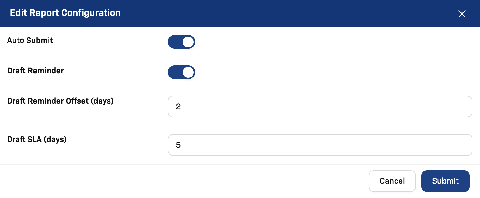 Report configuration edit modal