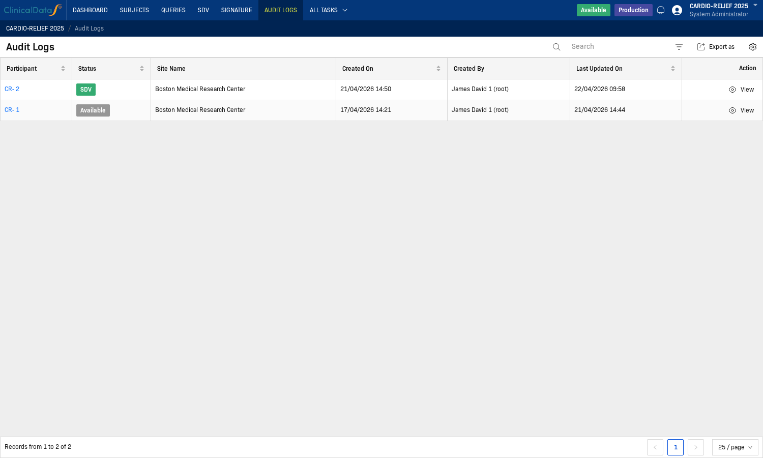 Audit Logs view