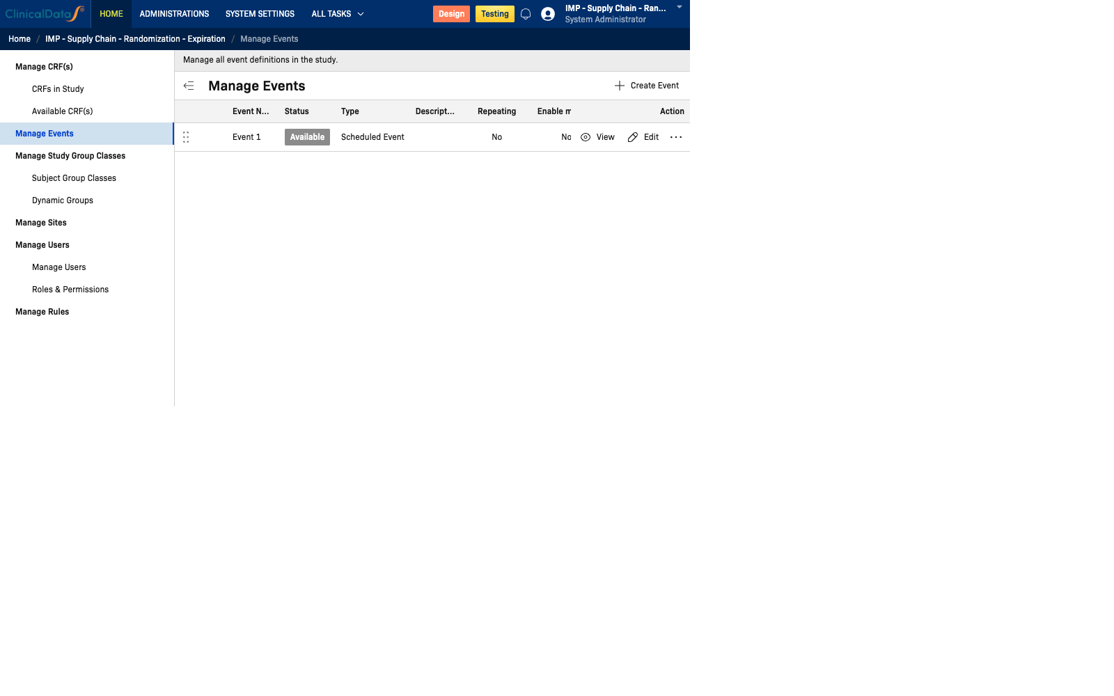 Manage Events Page