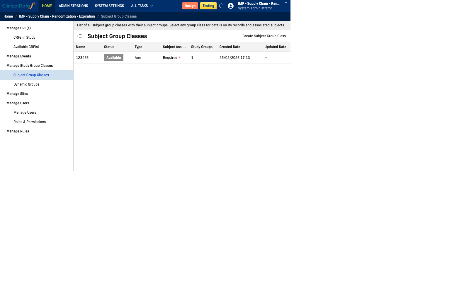 Subject Group Classes Page
