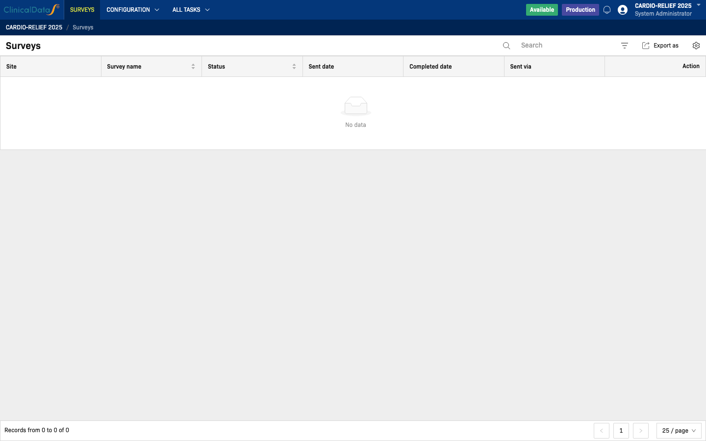 Surveys workspace — Participant Surveys list with empty state