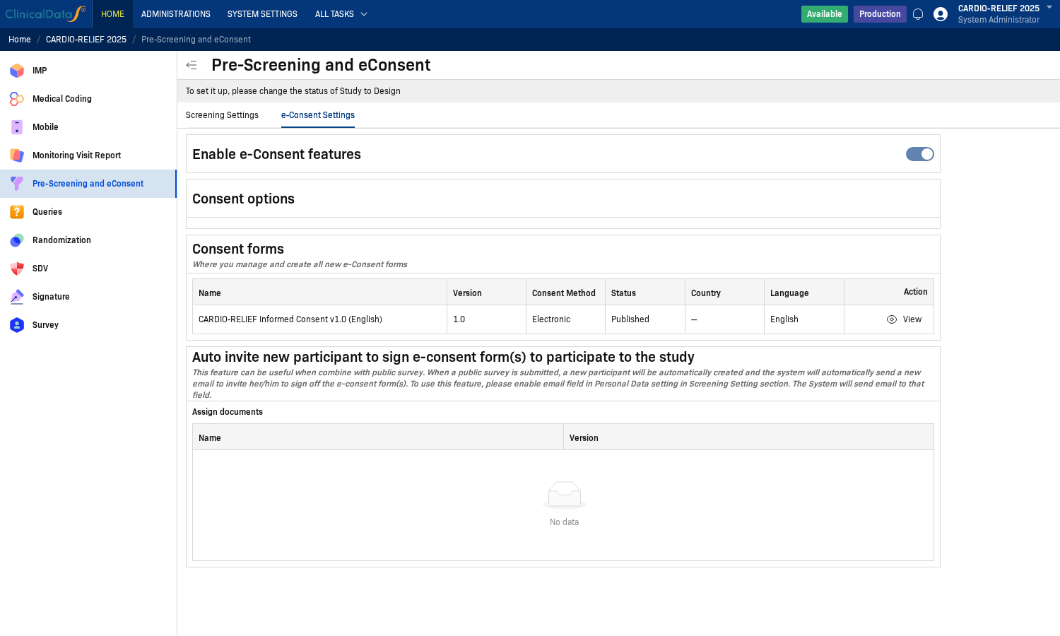 e-Consent Setup tab with consent forms