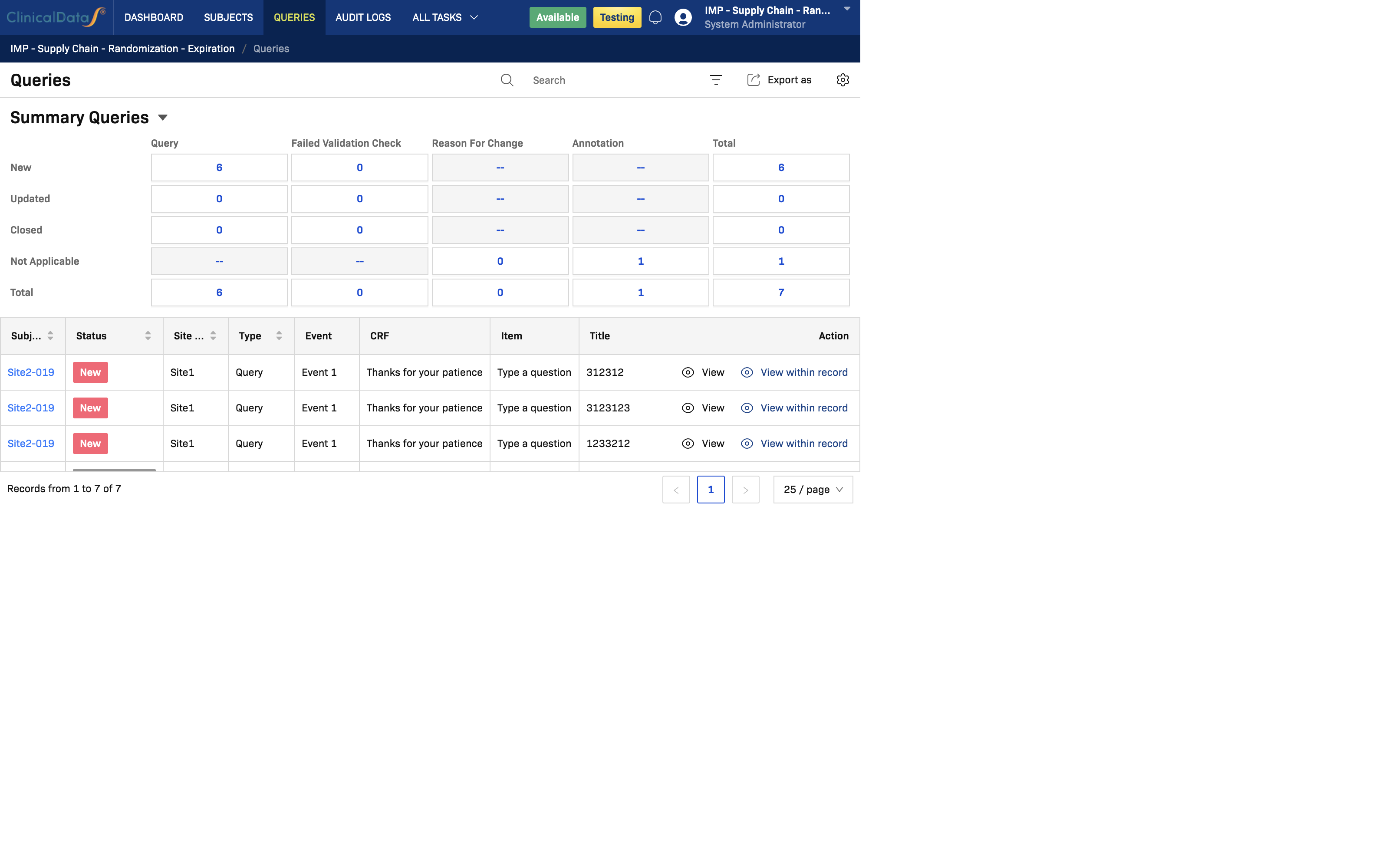 Queries table