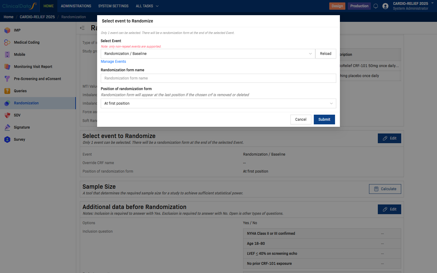 Select event to Randomize dialog