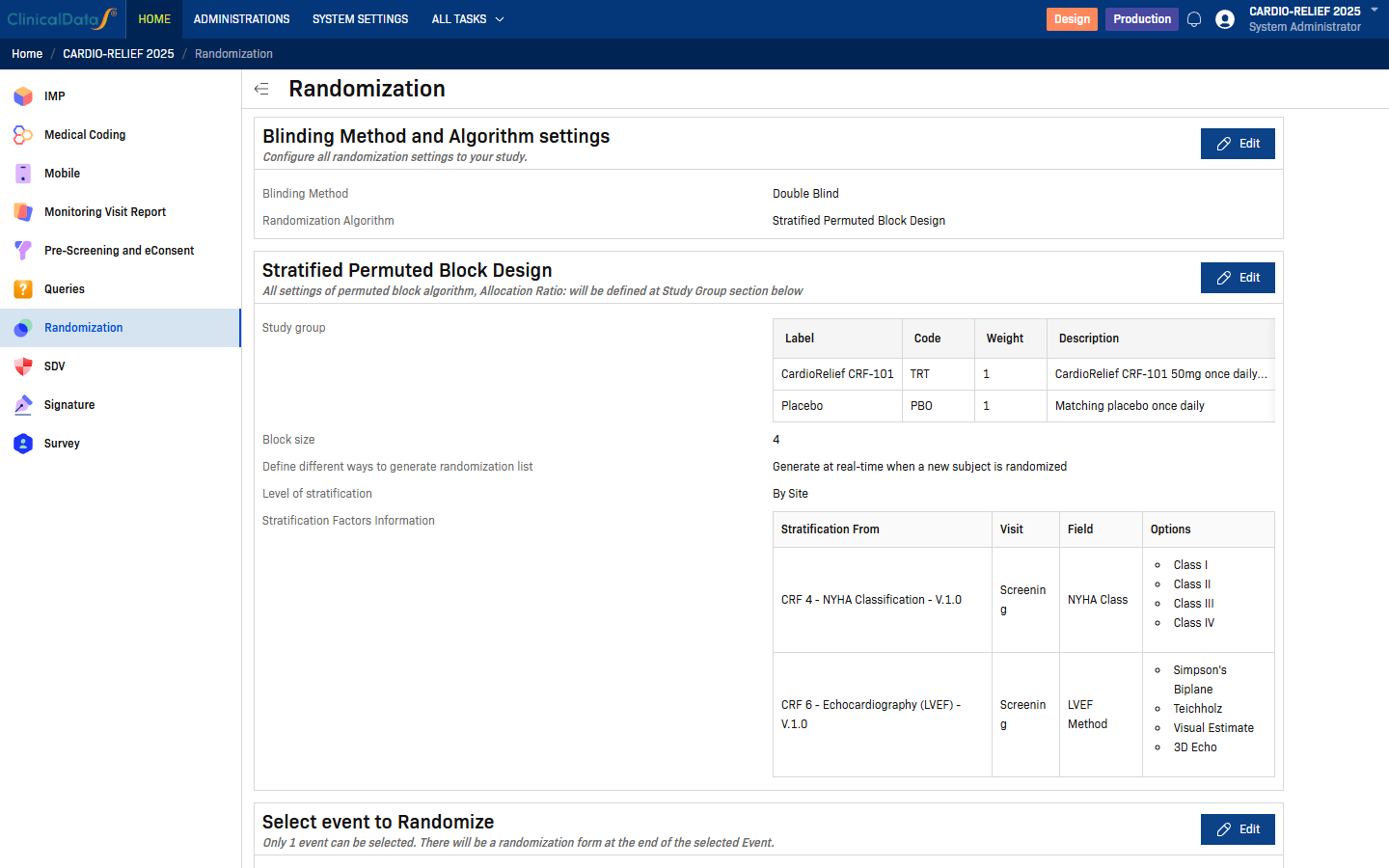 Randomization overview page — initial state