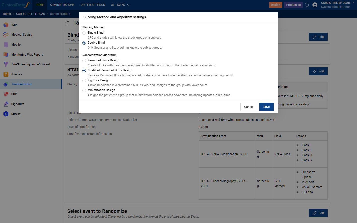 Blinding Method and Algorithm settings dialog