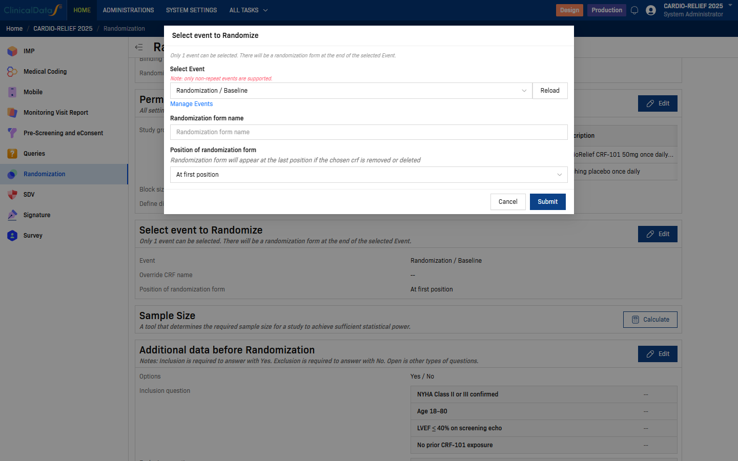 Select event to Randomize dialog