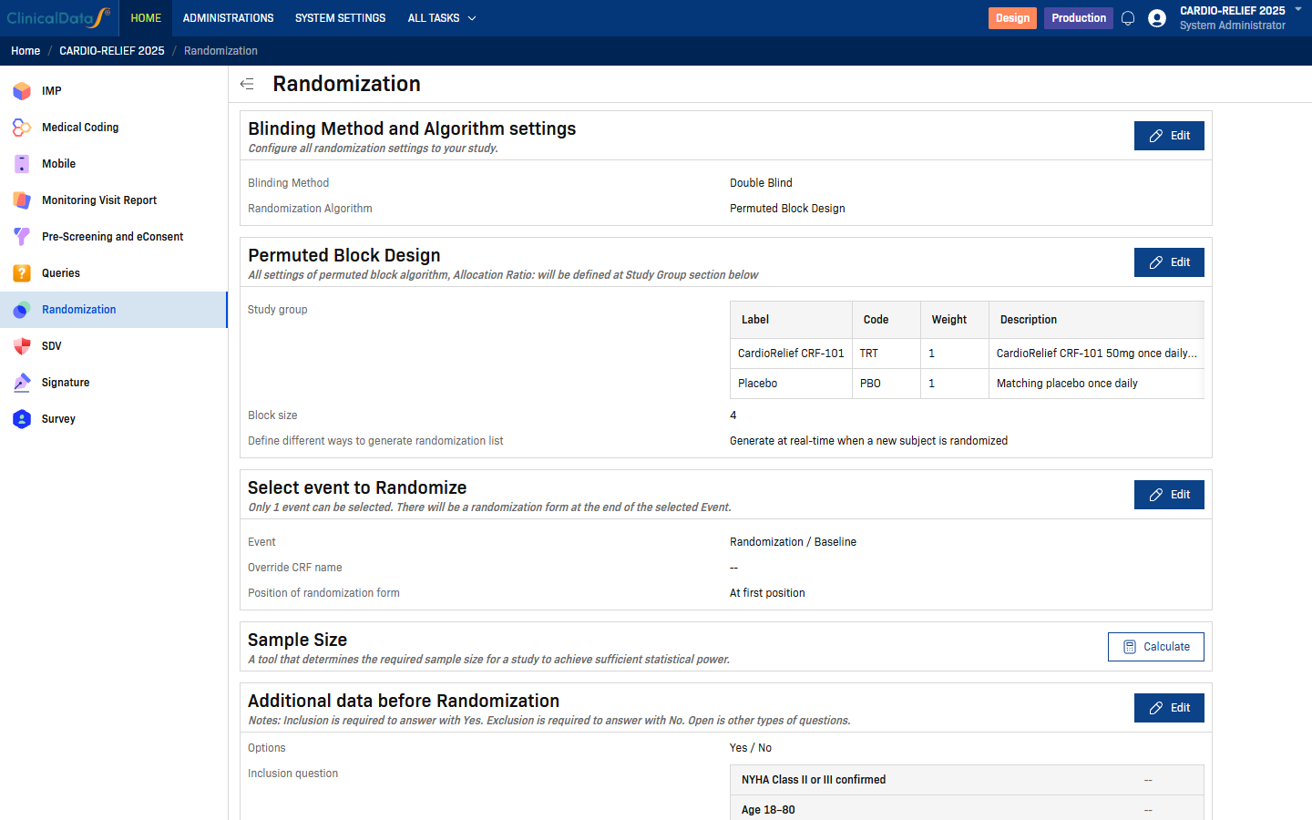 Randomization overview after selecting Permuted Block Design