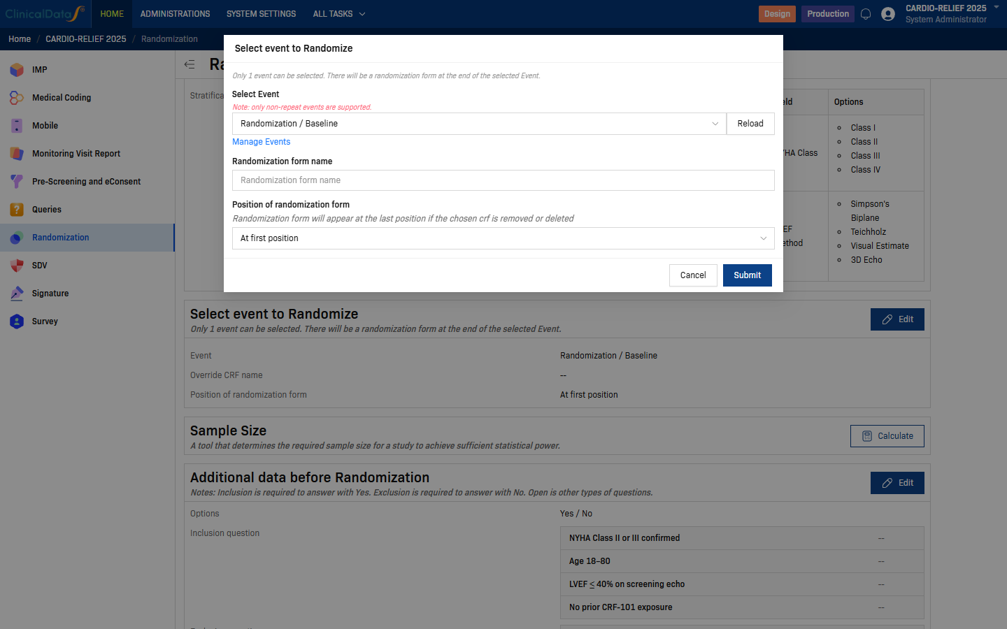 Select event to Randomize dialog