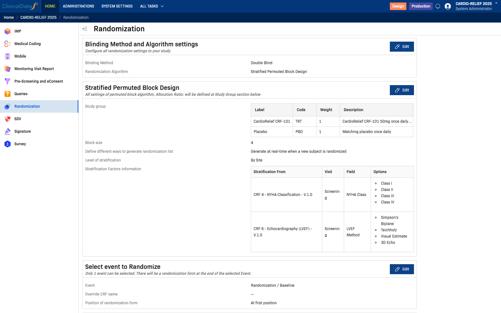 Randomization configuration page