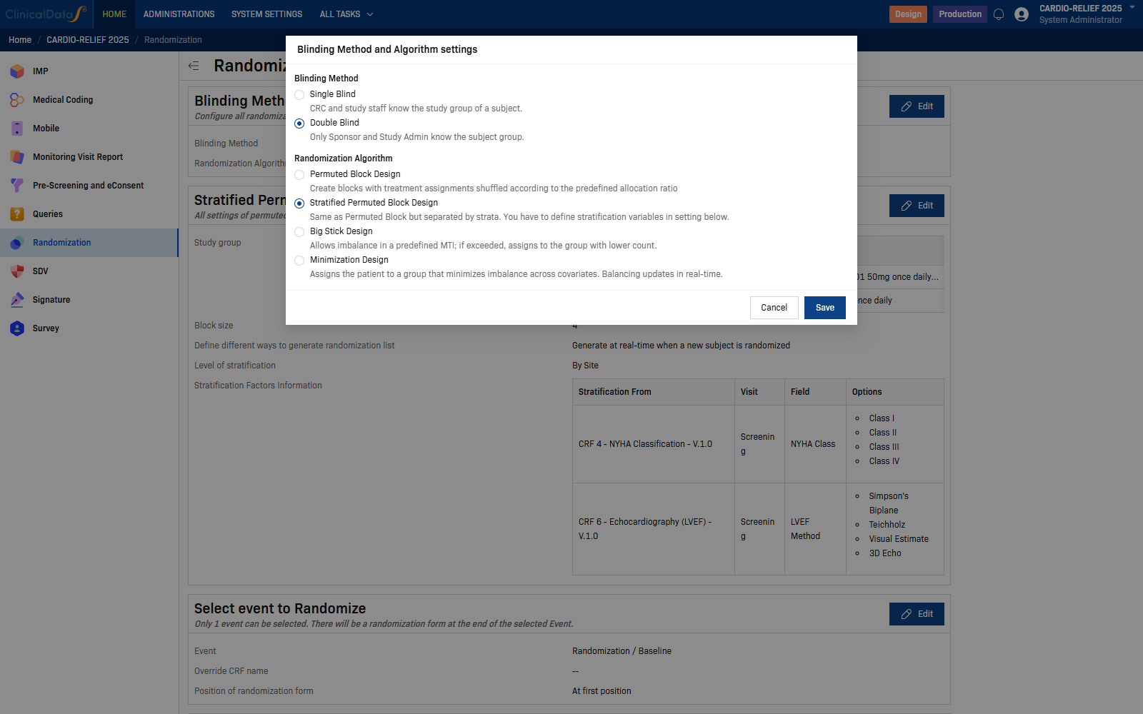 Blinding Method and Algorithm settings dialog