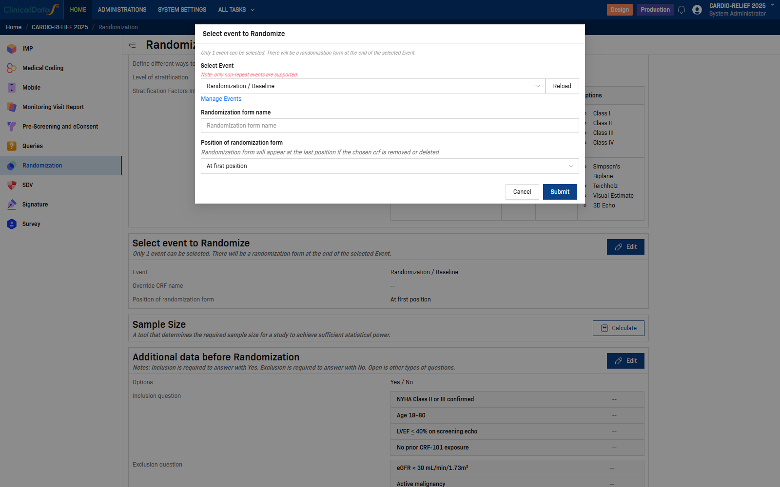 Select event to Randomize dialog