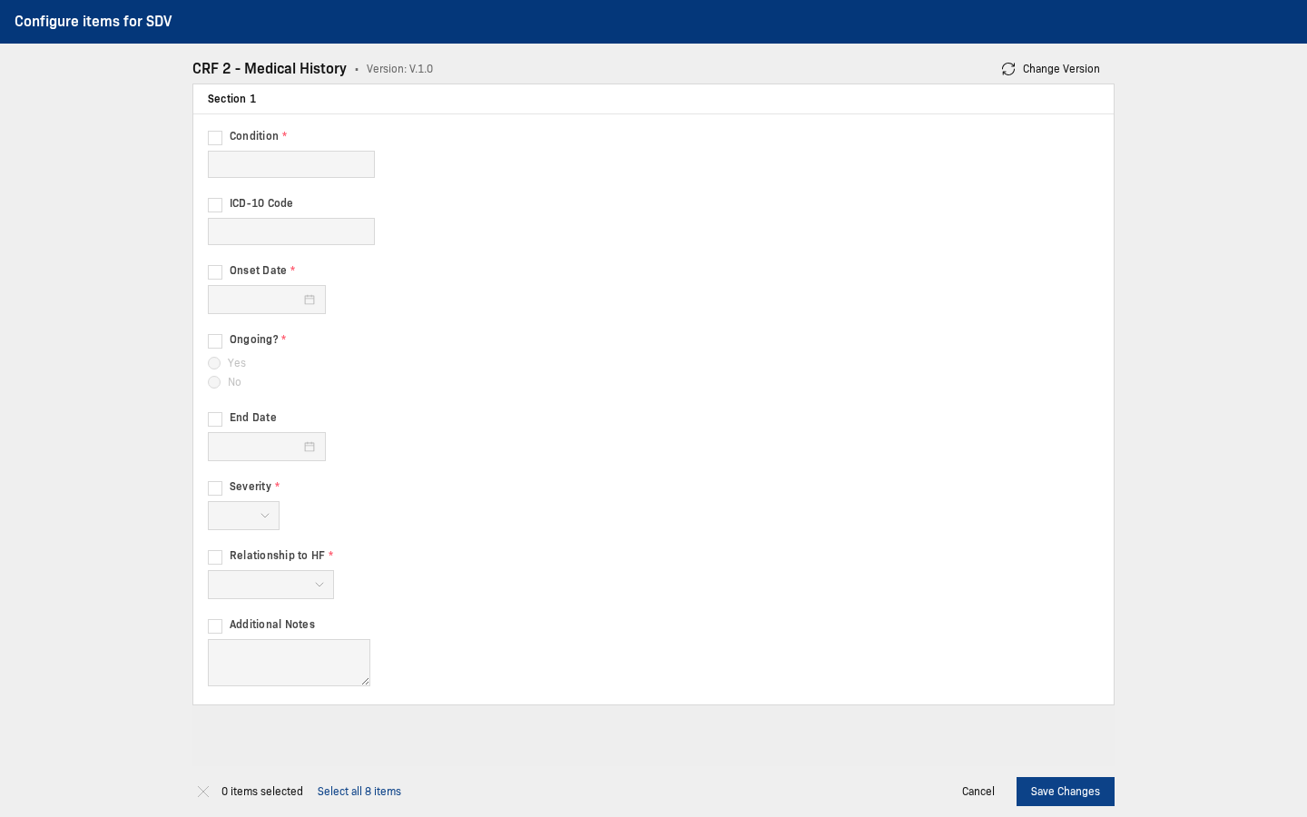 Specific-item step 3 - open Configure items for SDV