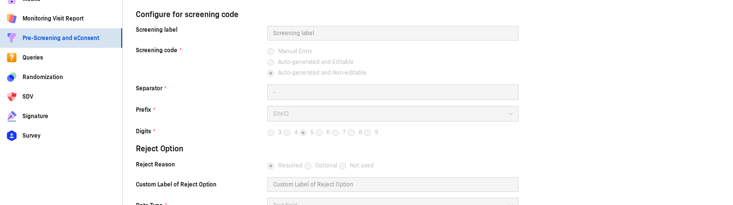 Configure for screening code section