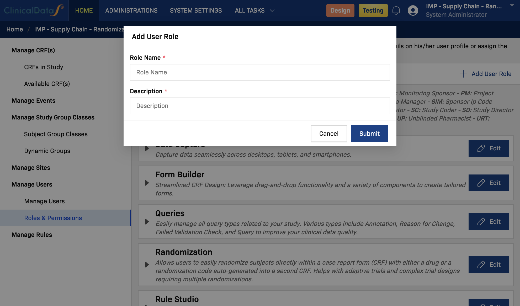 Add User Role dialog