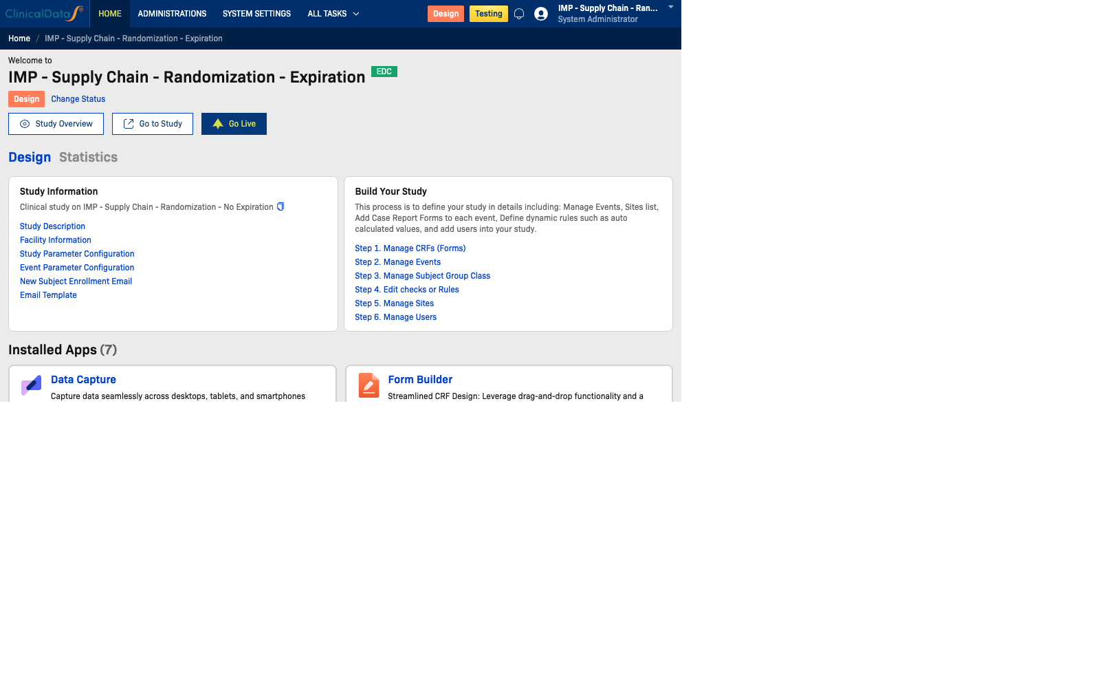 Study dashboard in Design mode